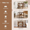 Rattan round side end table with tempered glass top and acacia wood legs, perfect for living room or bedroom use.