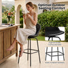 Rattan swivel barstool with curved back and footrest, crafted from black PE rattan for outdoor comfort and elegance.