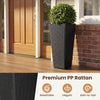Tall black rattan plant pot with detachable liner, made of breathable PP rattan, ideal for porch or garden use.
