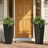 Set of 2 black rattan tall plant pots with detachable liners, perfect for porch or garden use.