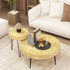 Set of 2 solid wood farmhouse round coffee tables with natural finish, featuring unique ripple patterns and sturdy.