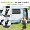 Set of 2 round patio side tables with tempered glass tops, featuring a folding design for easy storage and portability.