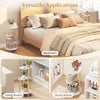 Compact round side table with 3-tier bamboo shelves, ideal for bedroom or living room storage and decor.