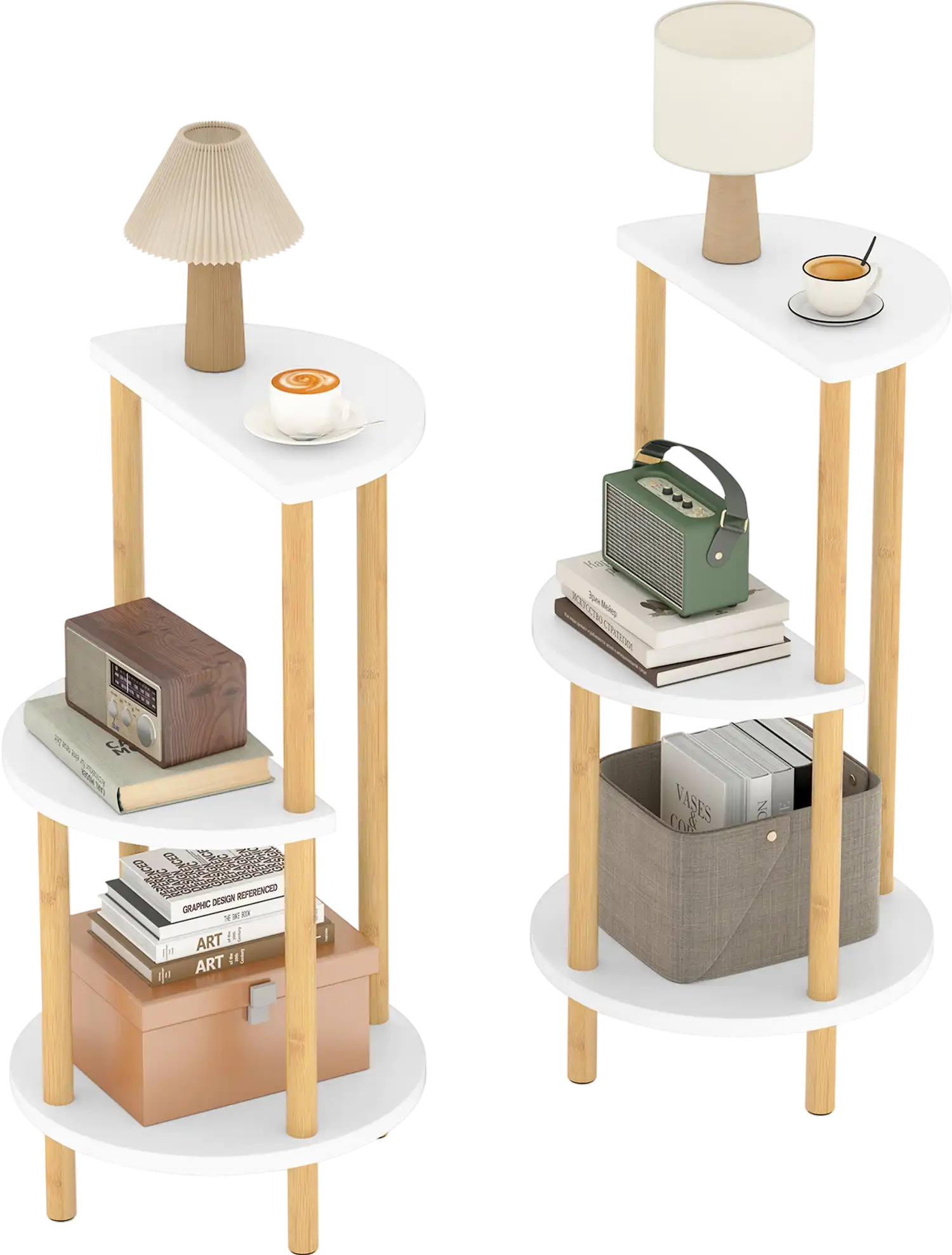 Costway Set of 2 Round Side Tables 3-Tier Bamboo Shelves 65724838 New
