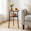 Set of 2 Round Side Table with Storage Shelf & Metal Frame for Living Room-Rustic Brown - Gallery View 1 of 9