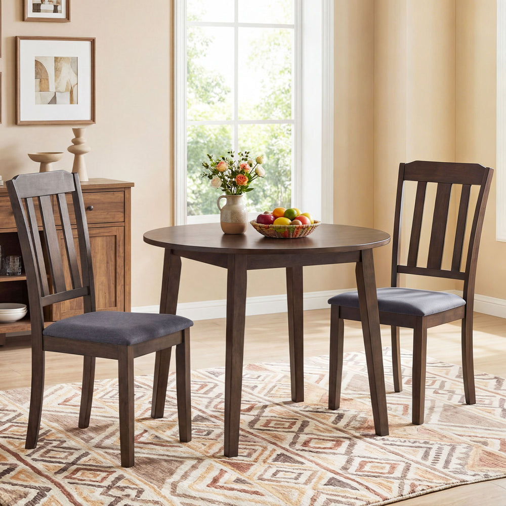 Set of 2 brown rubber wood dining chairs with padded seats and backrests, perfect for comfortable dining experiences.