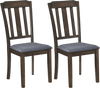 Set of 2 brown rubber wood dining chairs with comfortable backrest and padded faux linen seats for relaxed dining.