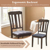 Brown rubber wood dining room chair with ergonomic backrest and breathable hollowed design for comfortable seating.