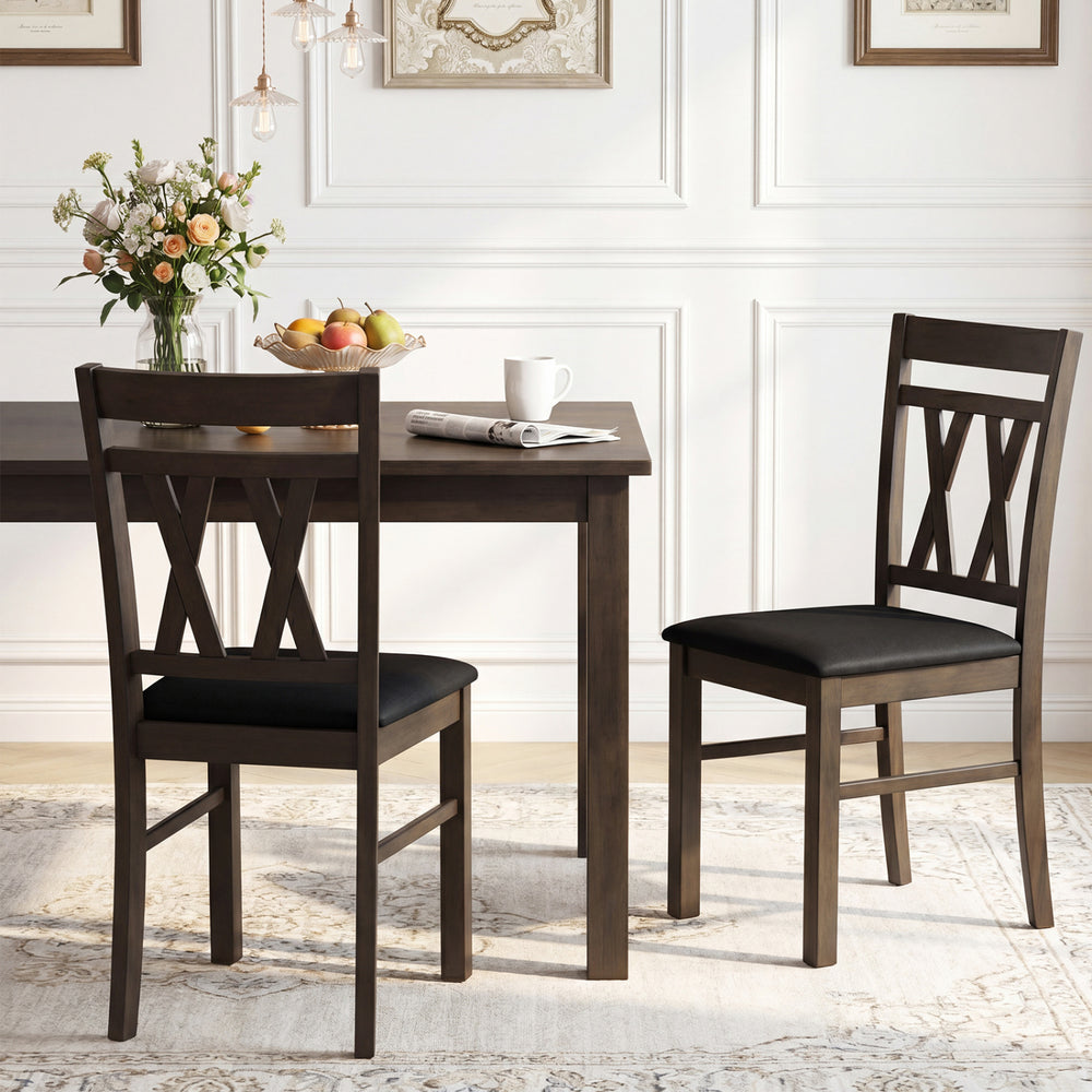 Set of 2 modern farmhouse dining chairs with solid rubber wood frames and linen upholstery, ideal for dining rooms.
