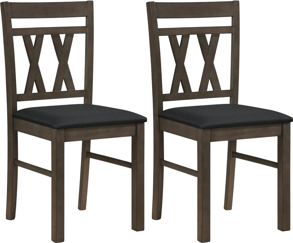 Set of 2 modern farmhouse dining chairs with solid rubber wood frames and linen upholstery for dining rooms and living.