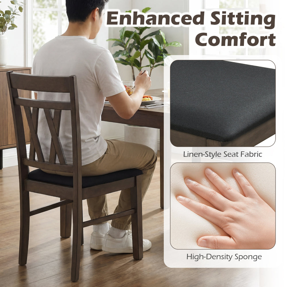 Linen-style upholstered dining chair with solid rubber wood frame, designed for comfort and modern farmhouse aesthetics.