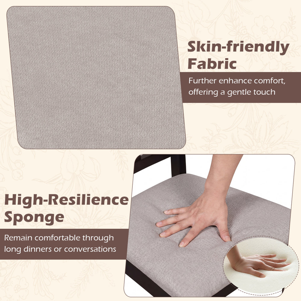 Close-up of the fabric padded seat of rubber wood kitchen chairs, featuring high-resilience sponge for comfort during.