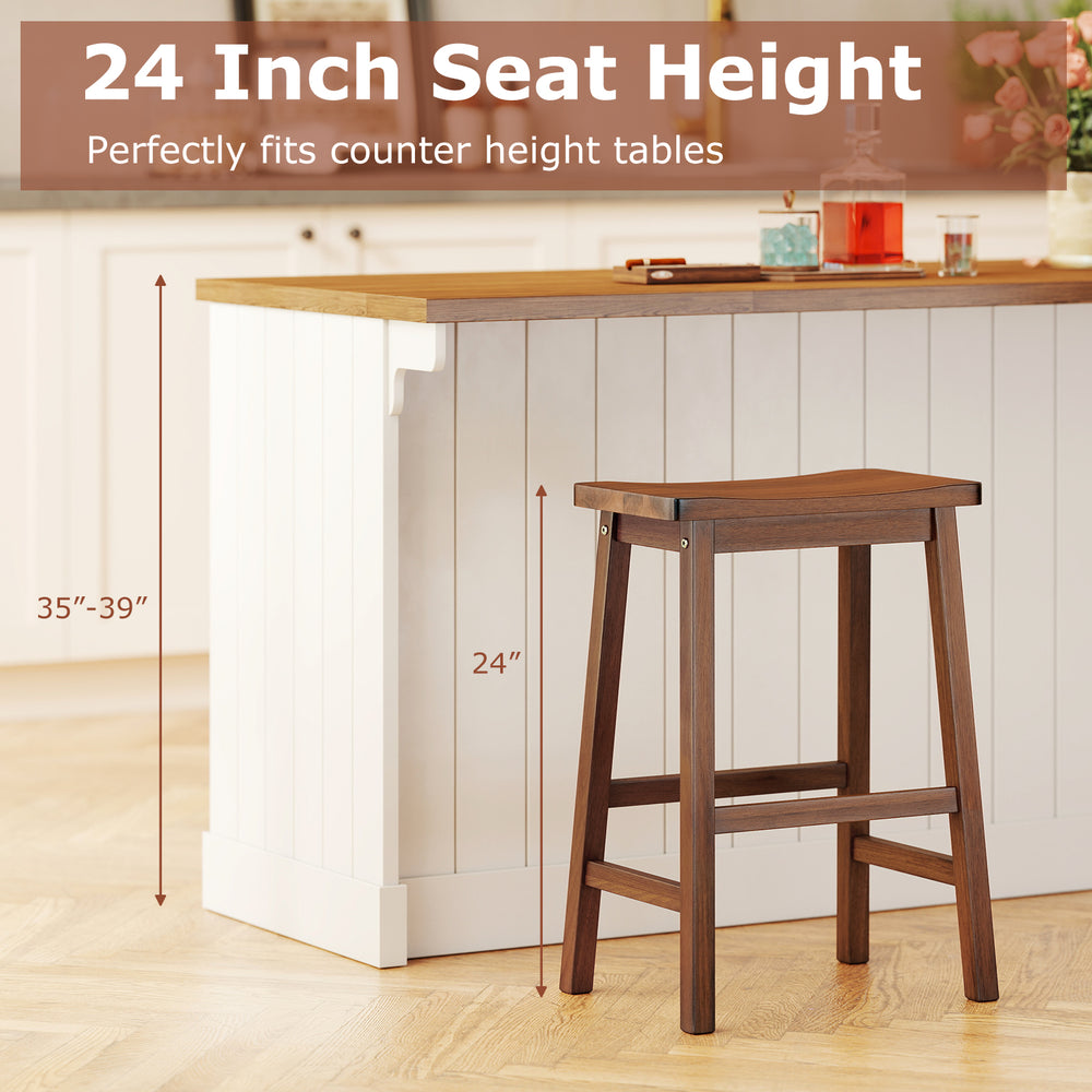 Saddle-seat counter height stool in walnut, 24-inch seat height, ideal for 35"-39" counters, perfect for kitchen or.