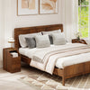 Set of 2 walnut side tables with charging station, drawers, and open compartment for organized living spaces.
