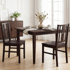 Set of 2 coffee rubber wood kitchen chairs with slatted backrest, ideal for dining rooms and kitchens.