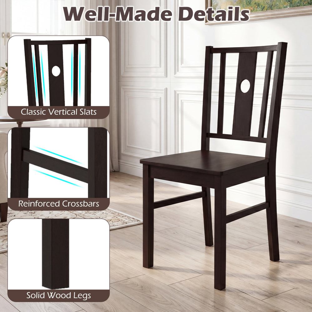 Solid rubber wood kitchen chair with slatted backrest, reinforced crossbars, and classic design for comfortable seating.