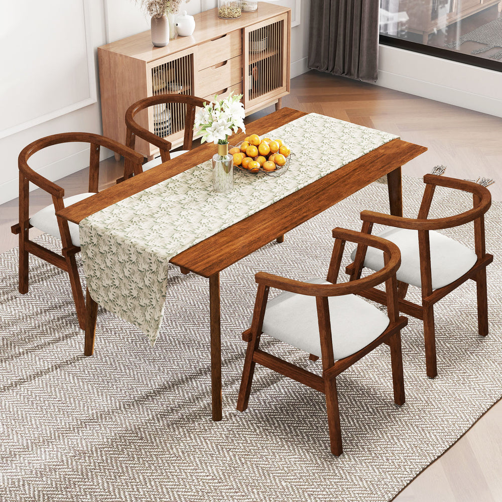 Set of 2 walnut dining room chairs with wrap-around armrests, featuring breathable fabric and sturdy rubber wood frame.