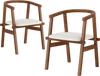 Set of 2 walnut dining chairs with wrap-around armrests, breathable fabric, and sturdy rubber wood frame for comfort.