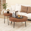 Set of 2 Solid Wood Ring Pattern Farmhouse Round Coffee Tables-Brown - Gallery View 1 of 10