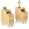 Set of 2 Solid Wood Night Side Table with Pull-out Tray and 2 Storage Drawers-Natural - Gallery View 1 of 10