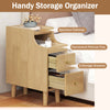 Solid wood night side table with pull-out tray, two storage drawers, and spacious tabletop in natural finish.