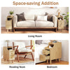 Set of 2 solid wood night side tables in natural finish with pull-out tray and 2 storage drawers for bedroom or living.