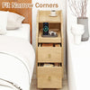 Solid wood night side table with pull-out tray and two storage drawers, designed for narrow corners in natural finish.