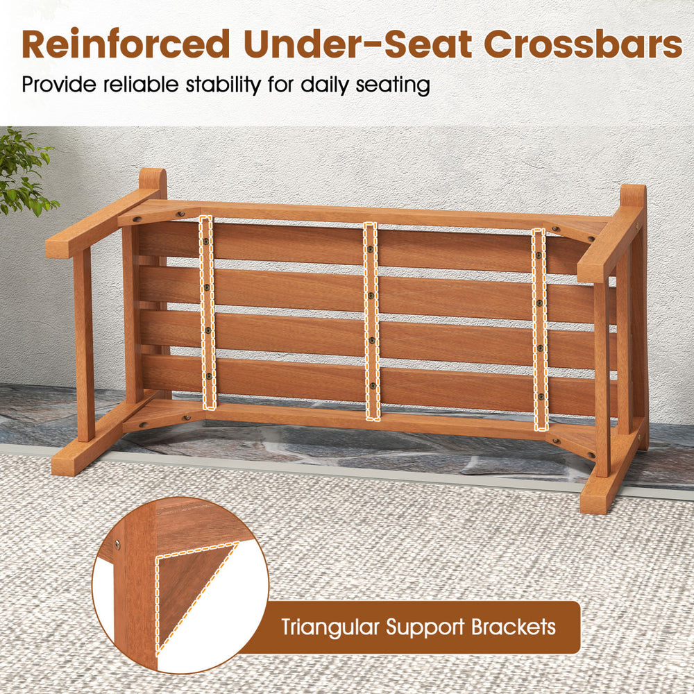 Solid wood backless garden bench with reinforced under-seat crossbars for stability, ideal for outdoor seating in gardens.