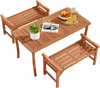 Backless garden bench set of 2 in solid wood, featuring ergonomic slatted seats for outdoor comfort and rustic charm.