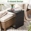 C-shaped side table with a wood-plastic top in black, perfect for indoor and outdoor use beside sofas and chairs.