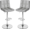 Set of 2 gray square swivel adjustable bar stools with backrest and footrest, featuring modern design and ergonomic.
