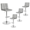 Set of 2 gray square swivel bar stools with backrest, adjustable height, and footrest for modern kitchen or bar use.