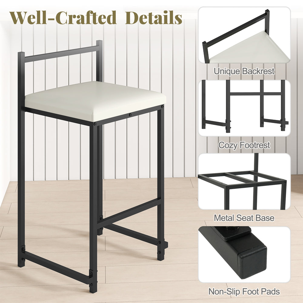 Stackable counter height bar stool with PU leather seat, sturdy metal frame, and built-in footrest for kitchen islands.