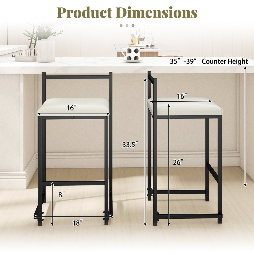 Counter height bar stools with PU leather upholstery, stackable design, and footrest, ideal for kitchen islands.