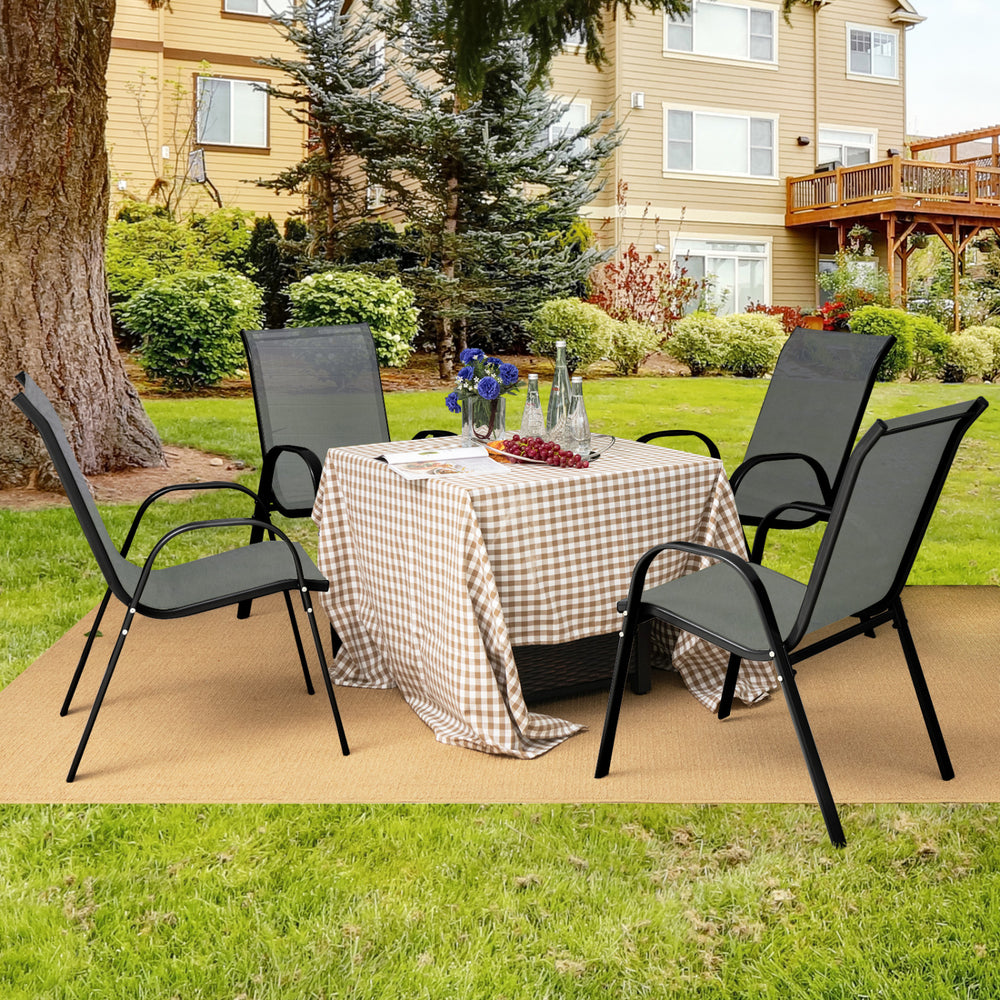 Set of 2 Stackable Patio Dining Chairs Set with Armrest-Grey - Gallery View 1 of 9