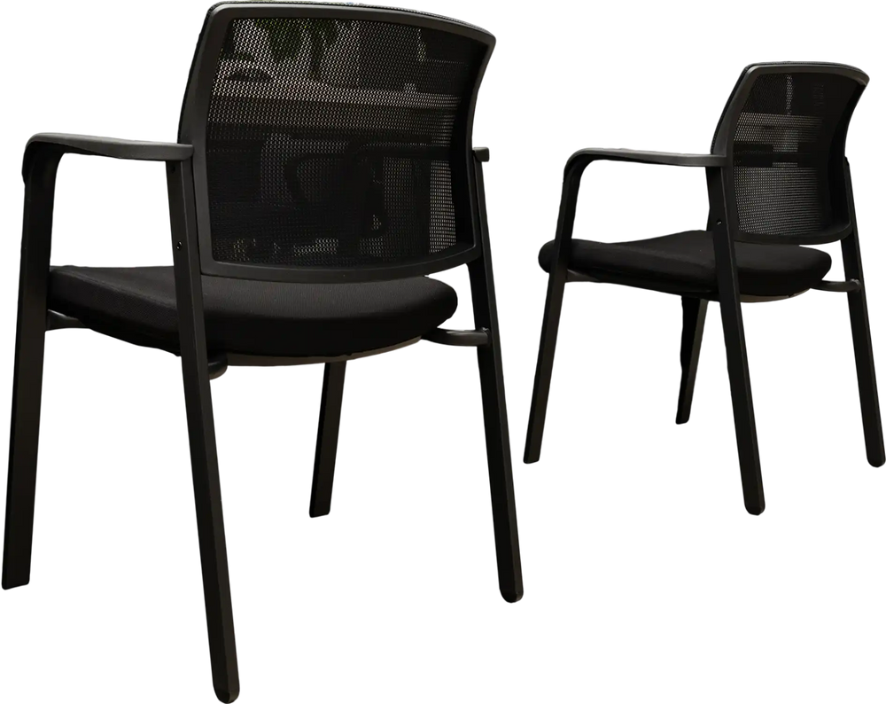 Set of 2 stackable reception chairs with padded seats and ergonomic mesh backrest, ideal for office use.