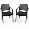 Set of 2 stackable reception chairs with padded seats and ergonomic mesh backrest for comfort and easy storage.