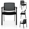 Black stackable reception chair with padded seat and ergonomic mesh backrest, ideal for comfort and easy storage.
