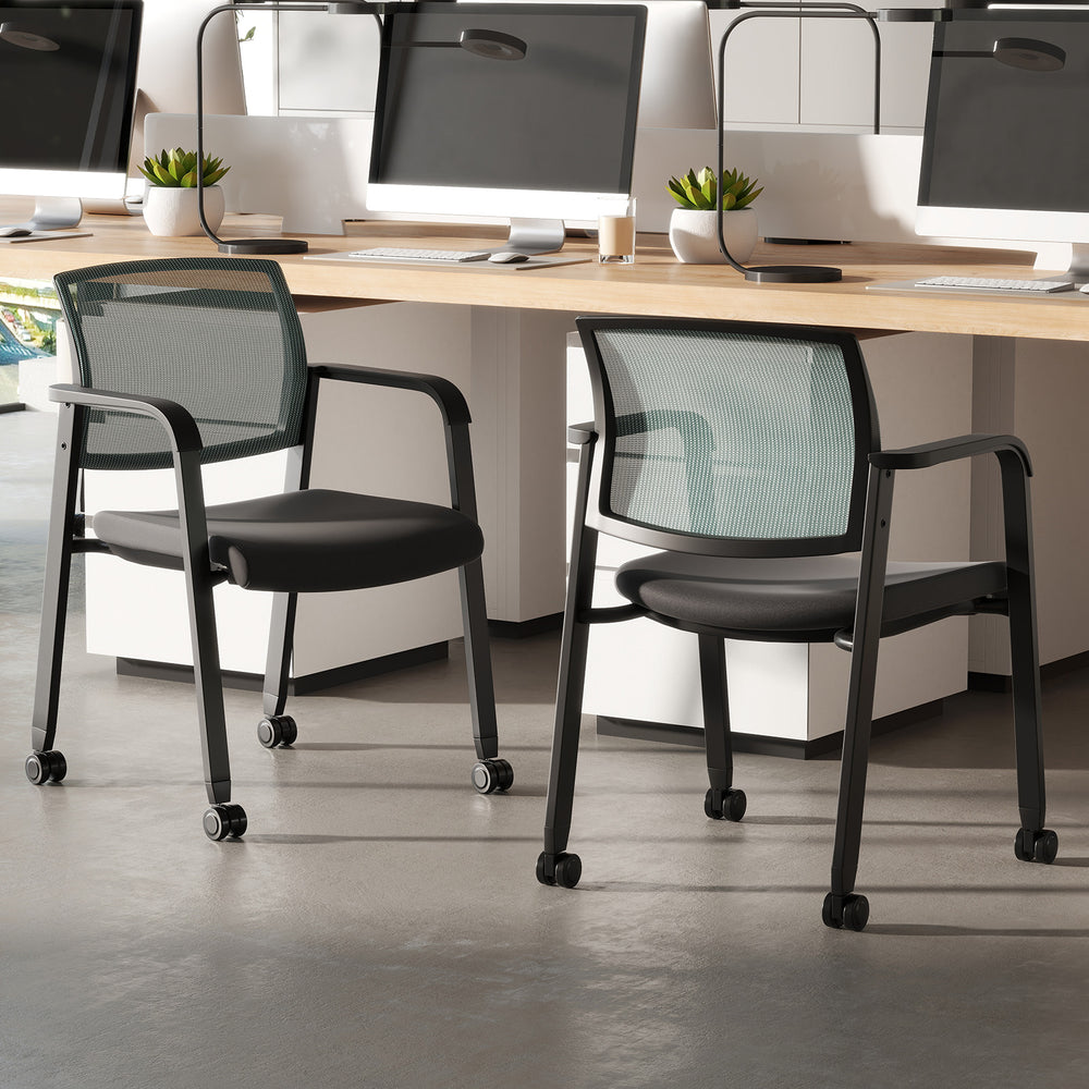 Set of 2 Stackable Rolling Office Chairs with Mesh Backrest-Gray - Gallery View 1 of 10