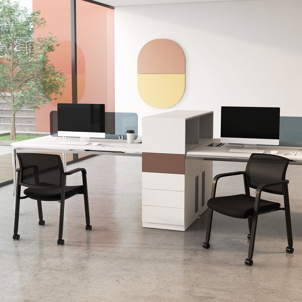 Set of 2 Stackable Rolling Office Chairs with Mesh Backrest-Black - Gallery View 1 of 11