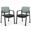 Set of 2 stackable rolling office chairs with gray mesh backrest and padded seats, ideal for comfortable workspace.