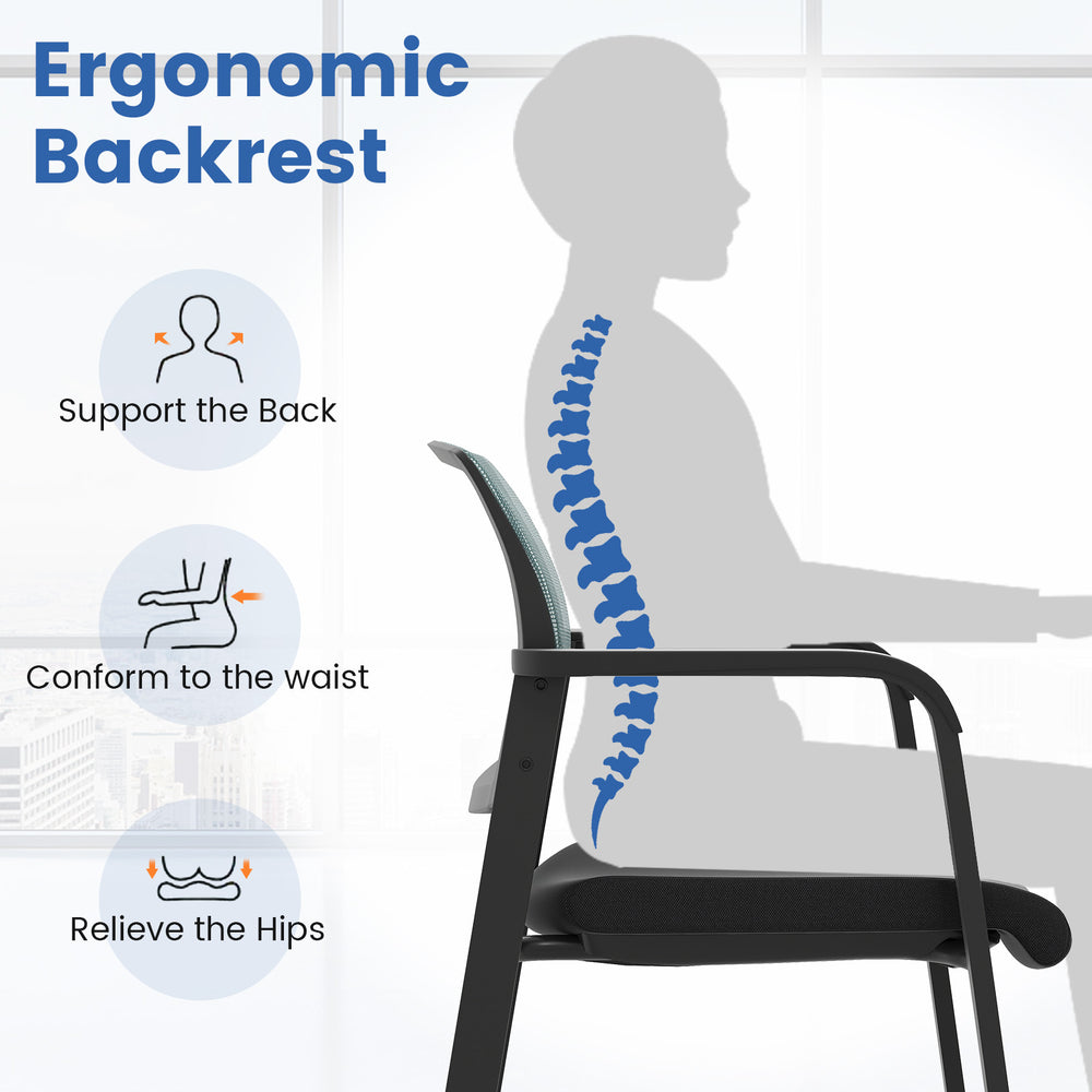 Ergonomic mesh backrest of a gray office chair designed to support the back and relieve hips for comfortable seating.