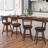 Set of 2 swivel bar stools with rubber wood frame and black PVC leather seat, perfect for kitchen counters or bar.
