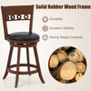Swivel bar stool with solid rubber wood frame, padded seat, and curved backrest for comfort and style in any bar.