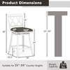 Counter height bar stool dimensions with a white rubber wood frame, upholstered seat, and ergonomic backrest support.