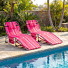 Set of 2 Tanning Chairs with Face Arm Holes Portable with 4-Level Backrest-Pink Strip - Gallery View 1 of 9