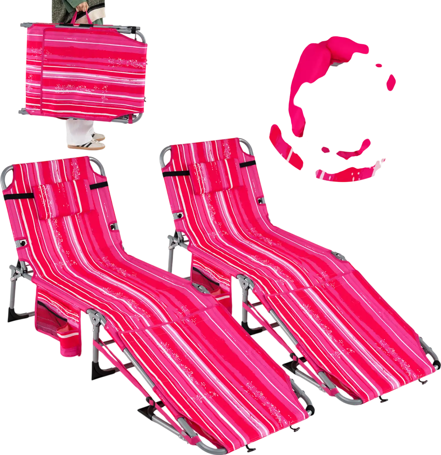 Costway Set of 2 Portable Tanning Beach Chairs w/ Face Arm Holes 4-Level Backrest 68350546 New