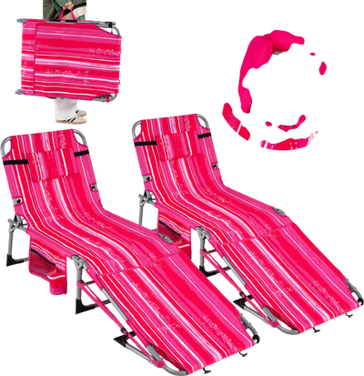 Costway Set of 2 Portable Tanning Beach Chairs w/ Face Arm Holes 4-Level Backrest 68350546 New