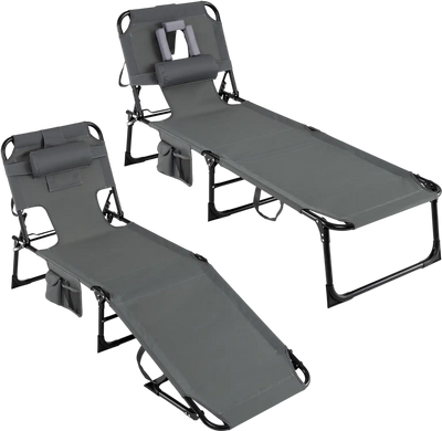 Costway Set of 2 Folding Patio Chaise Lounge Chairs 4-Position Adjustable Backrest 32516569 New