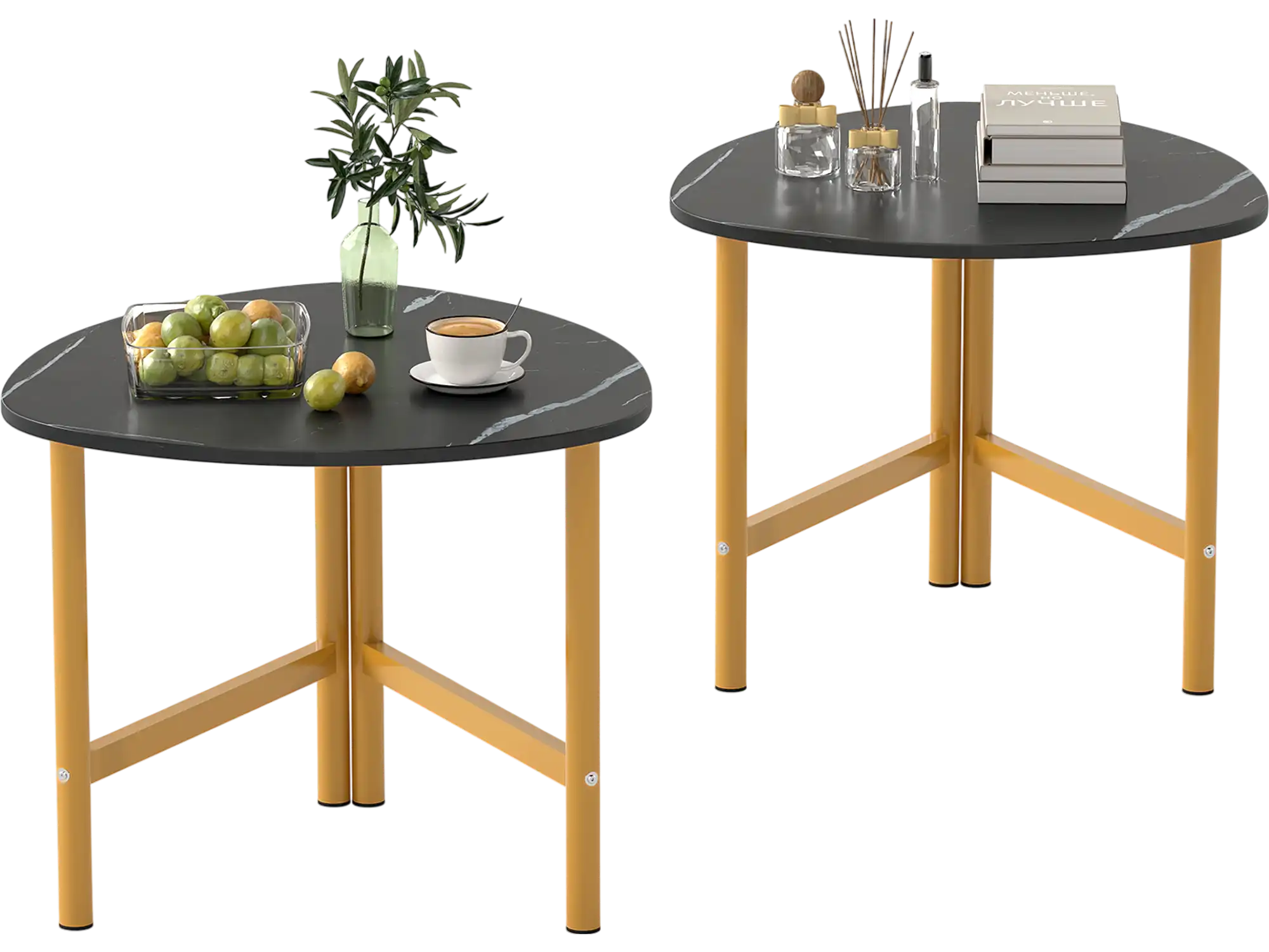 Costway Set of 2 Triangle Oval Coffee Tables with Metal Legs 80967299 New